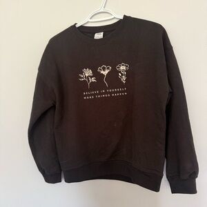 Zara Black Sweatshirt with White Floral Print